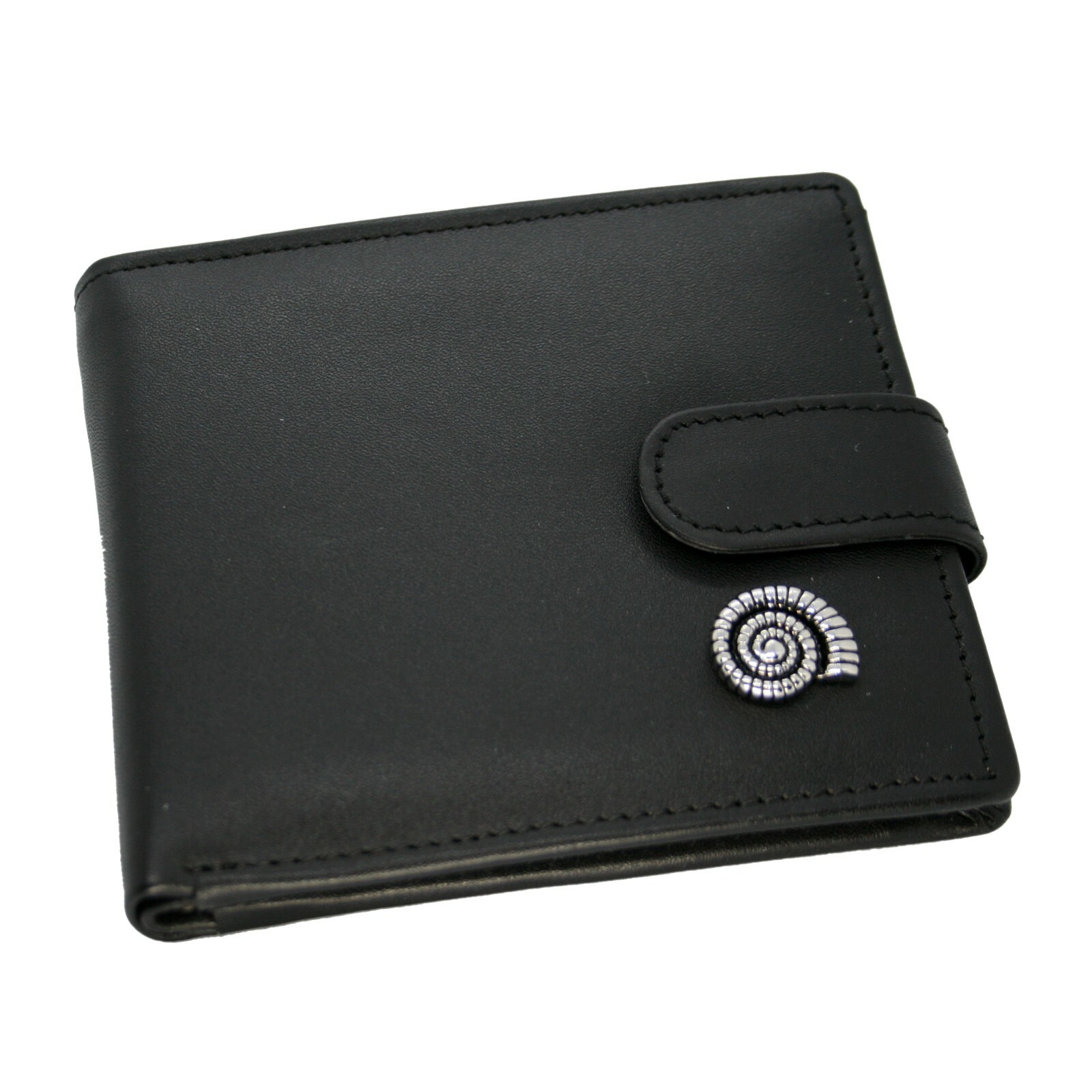 Genuine Black Leather Wallet with Ammonite Fossil Emblem