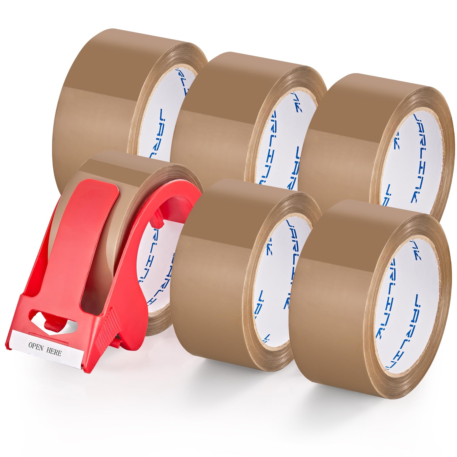 6 Rolls Brown Packing Tape with Dispenser Heavy Duty Packaging Tape Refills for