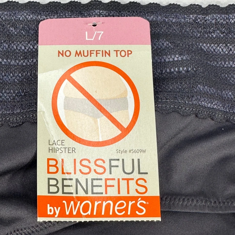 Blissful Benefits By Warner's Mujer Talla 7 Grande Panty Encaje Hipster Gris Nuevo Foto 4 de 4