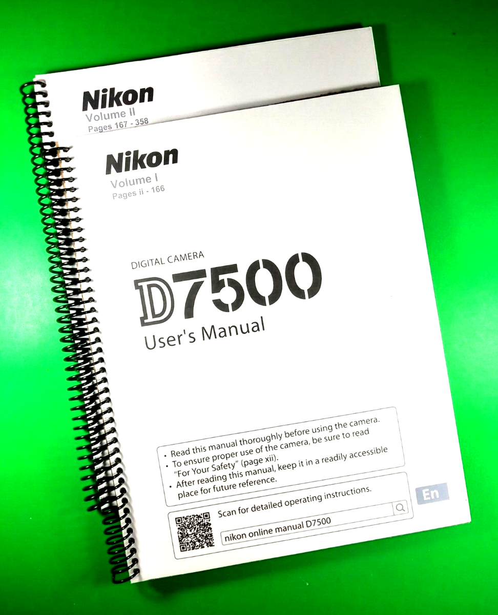 Owners Reference Manual for Nikon D7500 Camera 384 Pages W/Clear