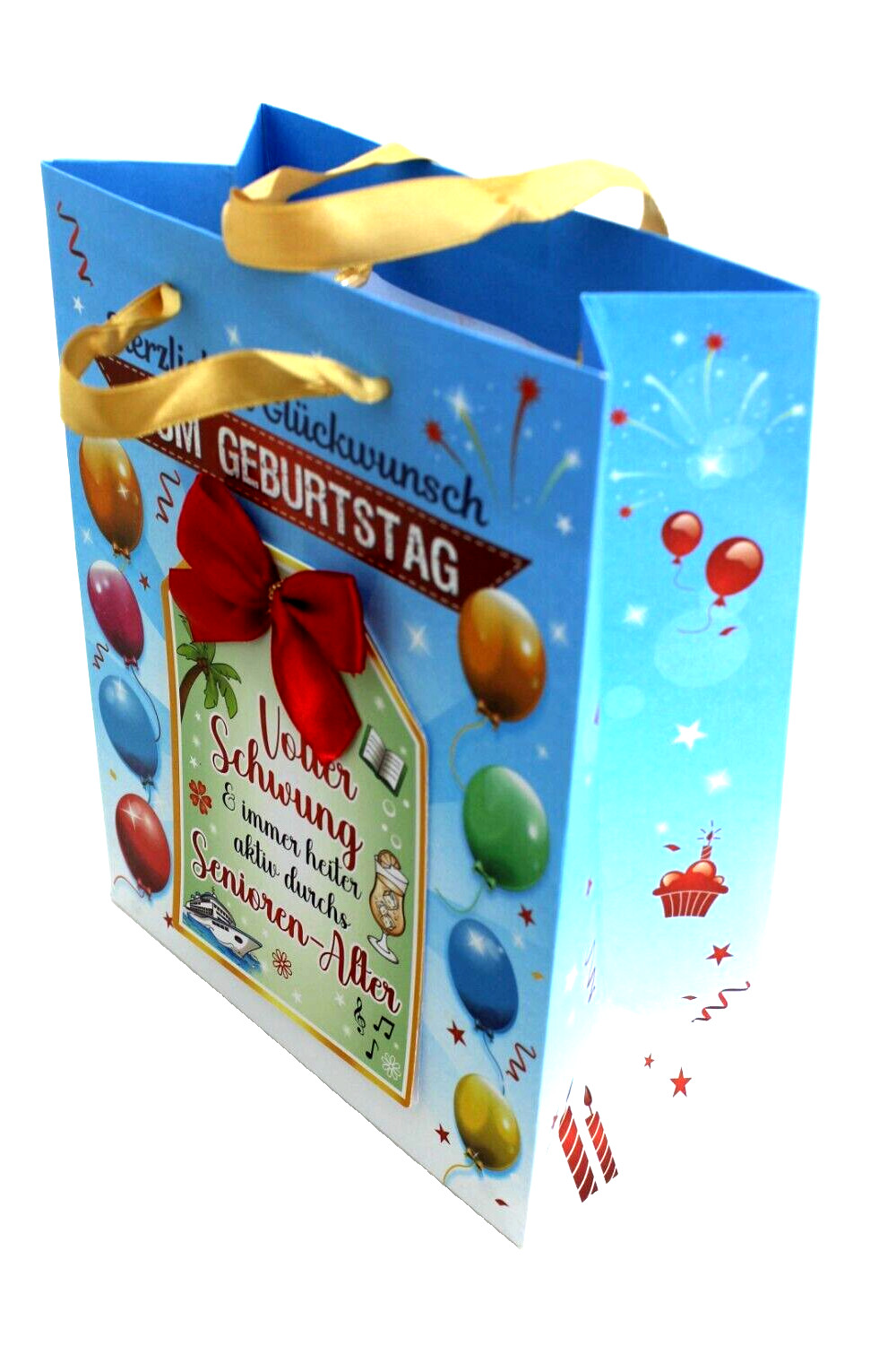 Geburtstag Geschenktüte Senioren Papiertragetasche mit Glückwunschkarte Oma Opa