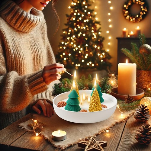 Christmas Tree Candles Christmas Decoration Indoor, Large Bowl Christmas Scented - Picture 4 of 6