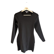 Ladies Black Ribbed Long Sleeved Cut Out Back Mini Stretch Dress Size 10-12