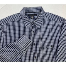 Kenneth Cole New York Men's Dress Shirt Size Large 16.5 Blue Check Long Sleeve
