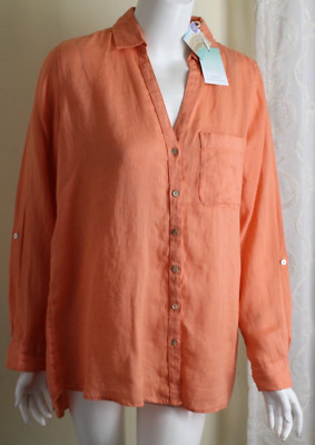 Nwt Sigrid Olsen GRÖSSE S Brausepulver 100% Leinen Strand Schöne Bluse Hemd Top