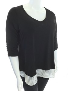 New-AVENUE-Black-3-4-Sleeve-2fer-Stretch-Knit-Blouse-w-Dotted-Hem-PLUS-SIZE