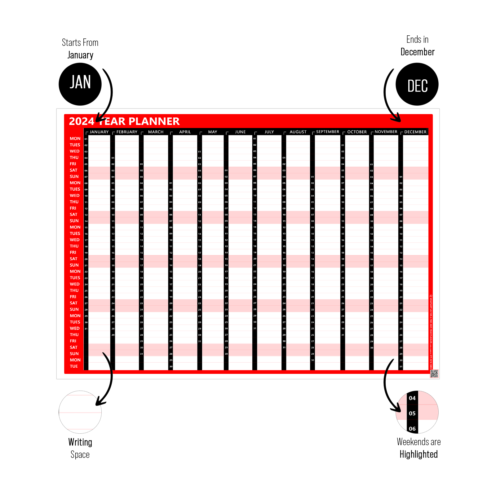 2024 Full Year Calendar Wall Planner Red Colour Home Office 12 Months 2024-full-year-calendar-wall-planner-red-colour-home-office-12-months
