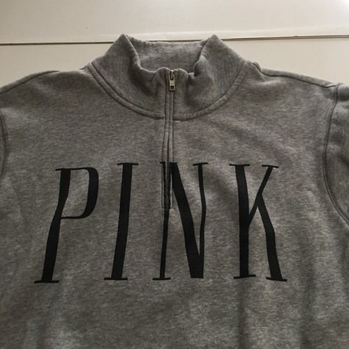 Pink Victoria's Secret Womens Small Gray 1/4 Zip Pullover Sweatshirt - Picture 3 of 8