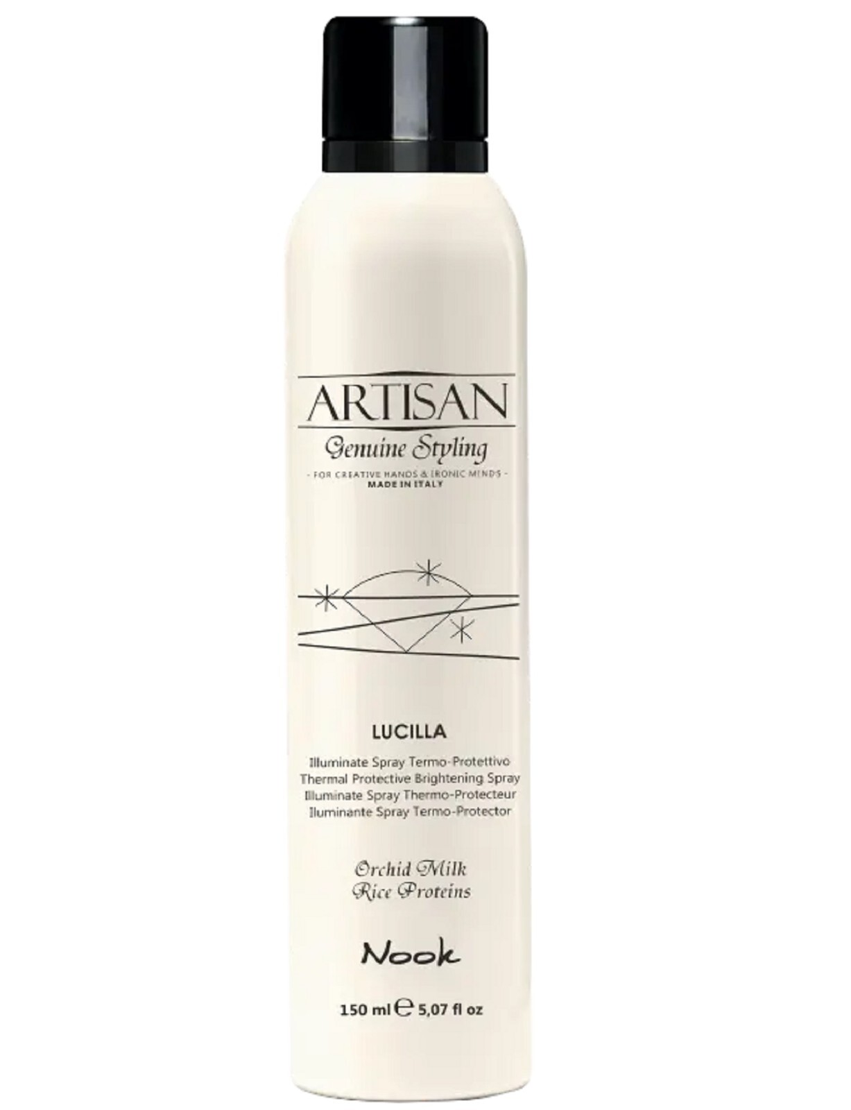 Spray Nook Artisan Lucilla 150ml - Termoprotezione e Shine per Capelli