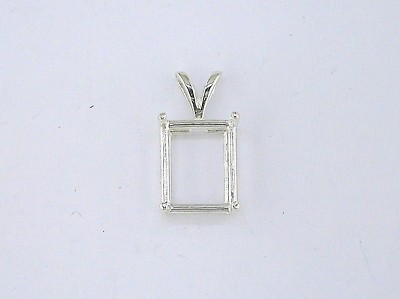 Emerald Cut 4 Prong Pendant Setting Sterling Silver
