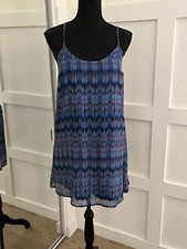 Forever 21 Blue Abstract Printed Casual Slip Style Dress SZ S Lined