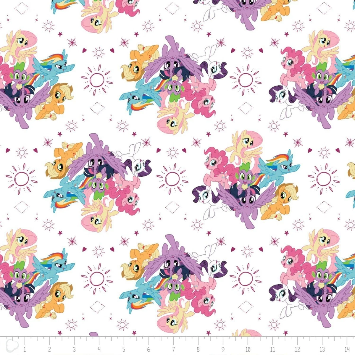 BTHY My Little Pony Ponies Toss White Cotton Fabric By The Half