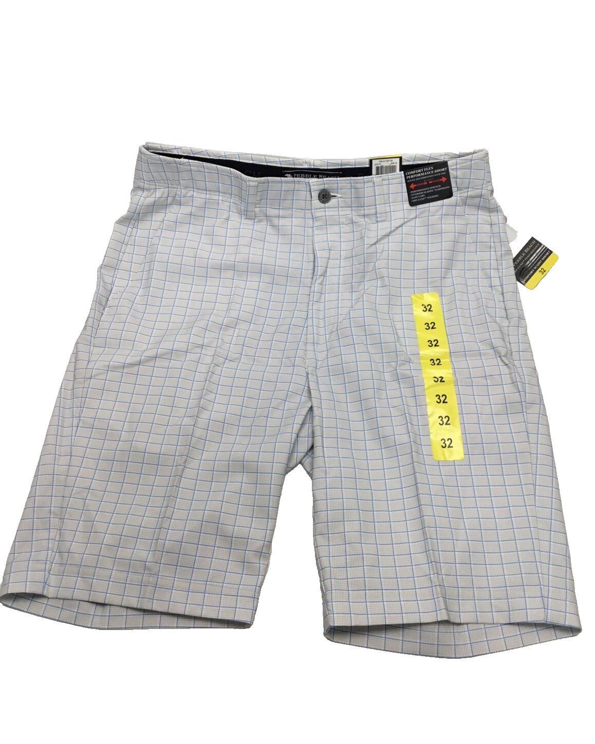 Мужские шорты Pebble Beach Dry-Luxe Performance Comfort в бело-серо-голубую клетку,32