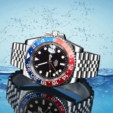 40mm Tandorio Date NH34A GMT Automatic Mens Wrist Watch Ceramic Bezel Black dial