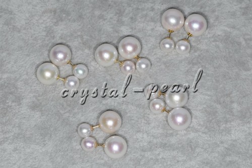 AAAA Real natural white pearl earrings 18K yellow gold 11-10mm+7-8mm A PAIR - Picture 4 of 5
