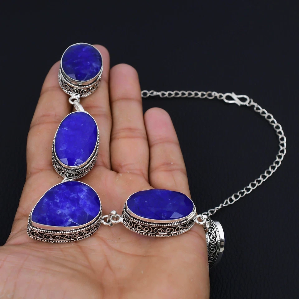 Collana In Zaffiro Blu In Argento Sterling 925 Gioielli Per Regali Di Compleanno - Immagine 4 di 4