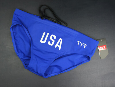 H.E.Arts team USA custom print Men TYR royal blue Water Polo Swim Brief size 38
