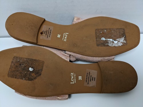 Lewit Sz 38 Shoes Cassandra Ruffle Pink Rose Gold Leather Slide On Flats Italy - Picture 9 of 10