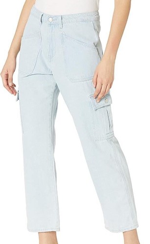 KENDALL + KYLIE High Rise Light Blue Large Denim Cargo Jeans 32 x 28 NEW Pants - Picture 3 of 11