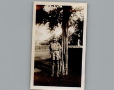 Antique 1940's Little Boy Posing with a Tree  - Black & White Photography Photos