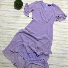 Lulus Long Modest Faux Wrap High Low Ruffle Midi Dress Small Purple Easter