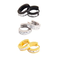 Titanium Stainless Steel Cubic Zirconia CZ Huggie Hoop Earrings Gift 12mm PE30