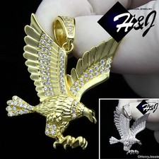 925 STERLING SILVER ICY CUBIC ZIRCONIA GOLD PLATED/SILVER 3D EAGLE PENDANT SP149
