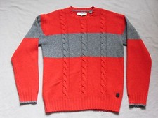 PLECTRUM BY BEN SHERMAN MENS RED  GRAY STRIPED KNIT SWEATER SIZE LARGE NEW 139