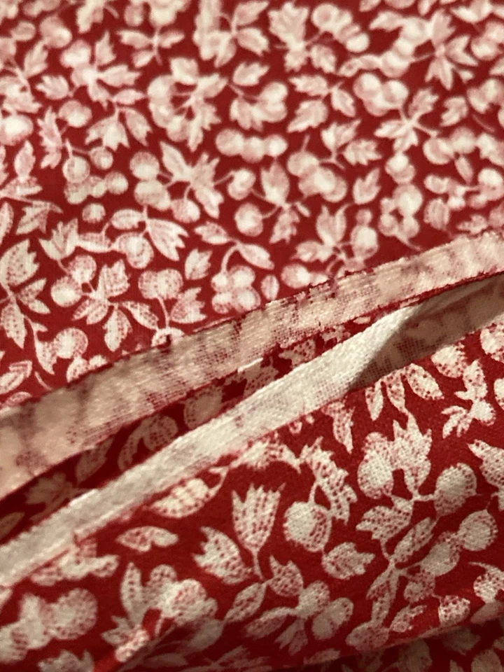 Vintage Cotton Fabric Small Fruit Leaves Tone on Tone on Red 1+ Yard x 44" Width - Image 3 of 3