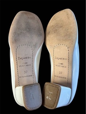 Repetto Camille White Patent Leather Square Toe Ballerina Heels