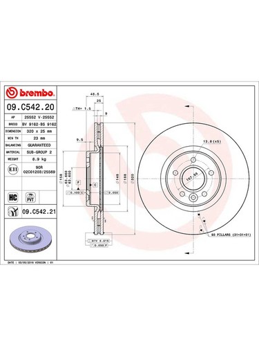 Brembo Disc Brake Rotor (Single) 320mm fits Volvo V50 2.4 545 (09.C542.21) - Picture 2 of 12