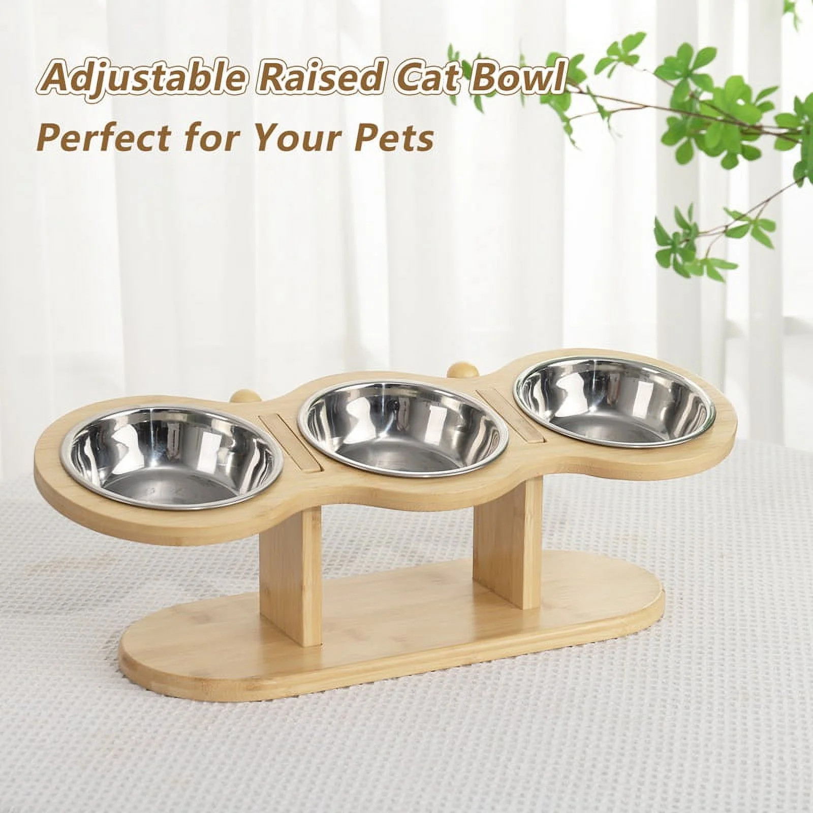 Qweryboo Wooden Elevated Cat Bowls, 15&Acirc;&deg; Tilted Raised Pet Food Bowls, Adjustabl