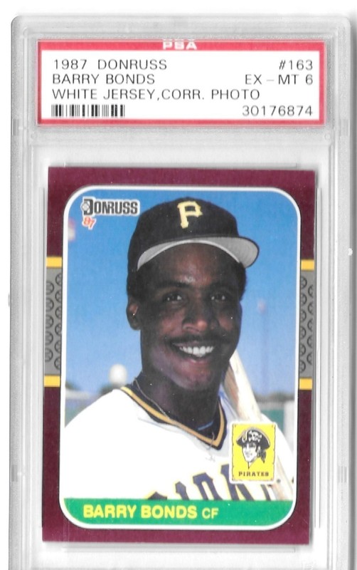 1986 DONRUSS # 163 BARRY BONDS ROOKIE WHITE SHIRT CORR, PITTSBURGH PIRATES PSA 6