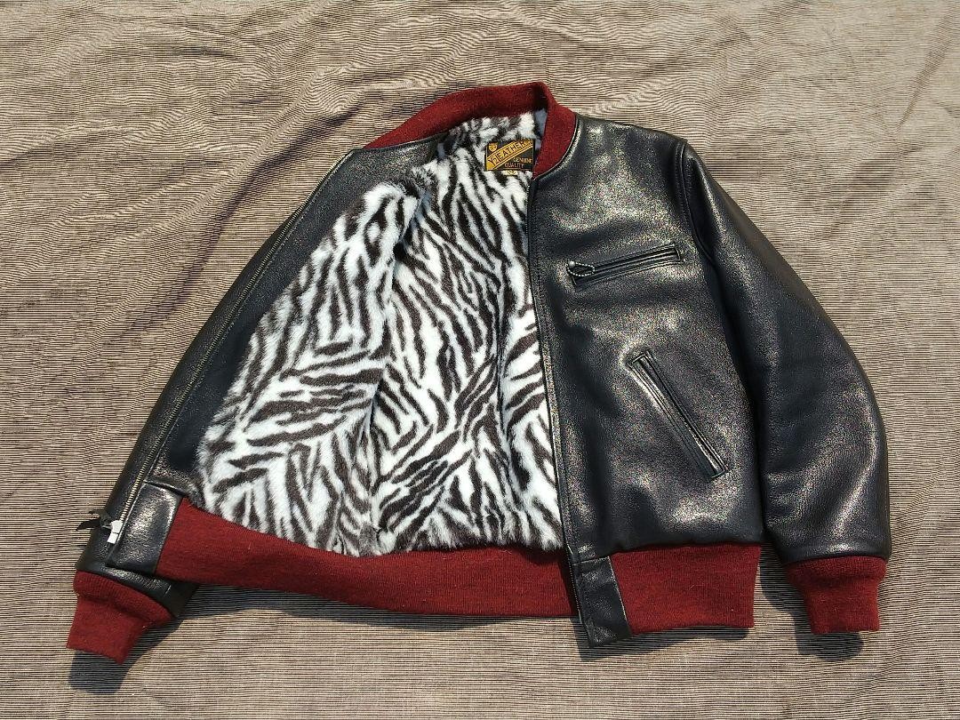 Y'2 leather HB-01 bomber jacket black red zebra print size