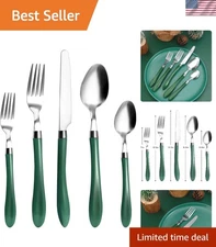 20-Piece Color Handle Flatware Set: Stylish Deep Green for Indoor & Outdoor Use