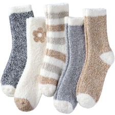 Fuzzy Socks for Women, Fluffy Cozy Winter Slipper Socks 5 Pairs