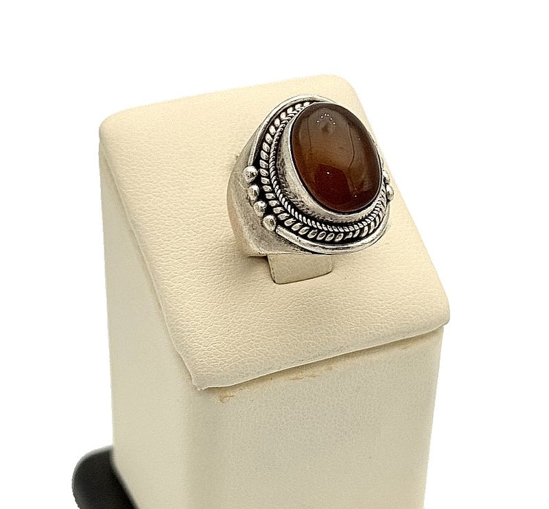 925 Sterling Silver Carnelian Statement Ring - Size 7
