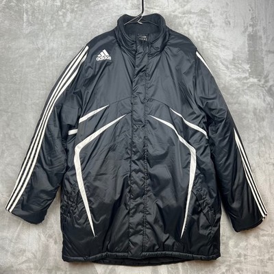 VTG Adidas Mens XL Insulated Puffer Jacket Black White 3-Stripes Full Zip Coat
