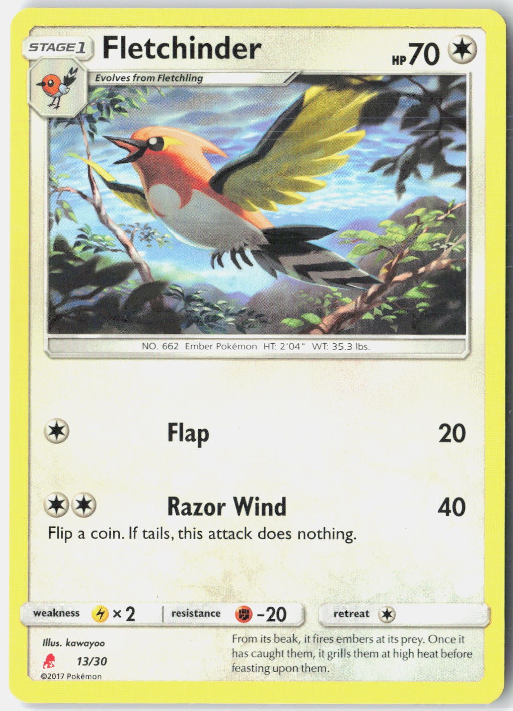 Fletchinder 13/30 Uncommon SM Trainer Kit: Lycanroc & Alolan Raichu Pokemon NM