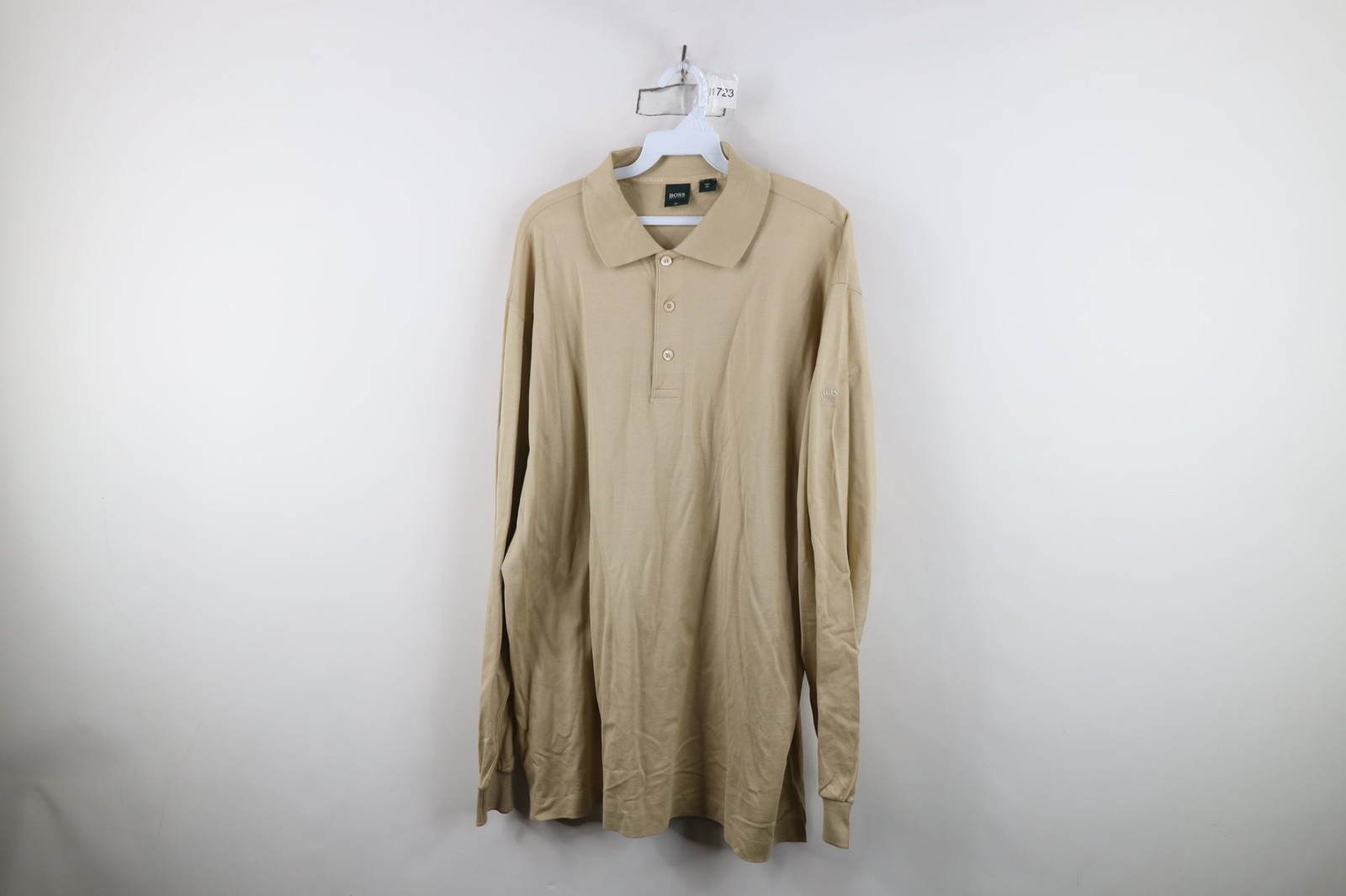 Hugo Boss Golf Mens Size XL Cotton Knit Collared Long Sleeve Polo Shirt Gold