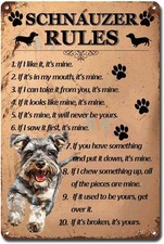 Tin Metal Sign Vintage Wall Art Schnauzer Rules Paper for Bar 8x12