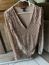 Forever 21 Rose Gold Sequin Mesh Long Sleeve Bodysuit Womens L