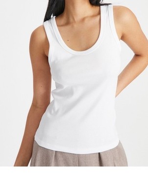 White classic Slim Fit Ribbed Vest Top sleeveless Deep neck top size 26 cotton