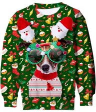 Unisex Kid 3D Printed Dog Sweatshirt Ugly Christmas Sweater Holidays Stretch Med