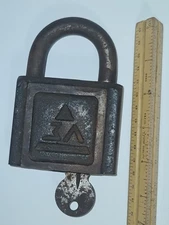 OLD Russian Antique Large Steel Padlock Lock With Key (Won't Open) 2.5lbs
