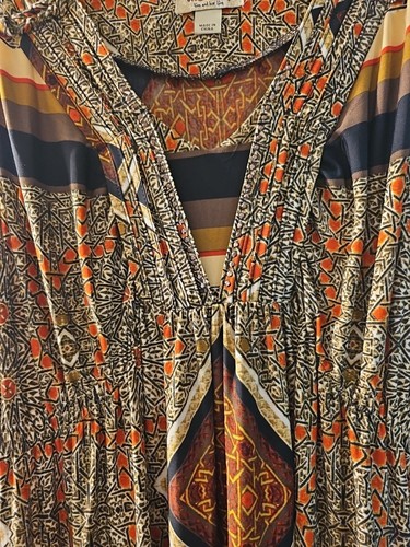 MAXI DRESS/ONE WORLD / Brown, Black Tones/ Boho Style Sleeveless V NECK/ LARGE - Picture 13 of 21