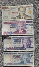 1970 Turkey 4 X One Million To Two Hundred & Fifty Thousand Lira Notes