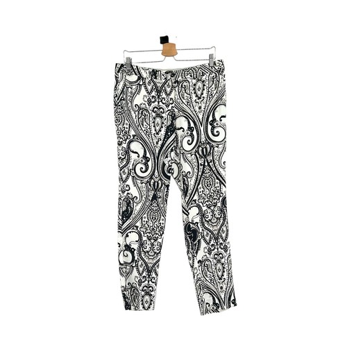 Etro Cady Pants White and Black Paisley Print Trousers Size 44 / US 8