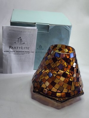 PartyLite Global Fusion Mosaic Glass Decorative Shade & Tray - NIB