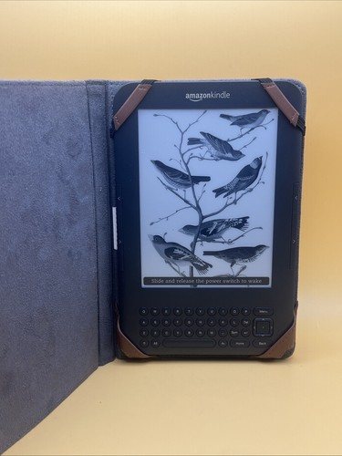 Amazon Kindle Keyboard 3rd Gen 4GB WiFi Gray EReader With Brown Faux Leathr Case
